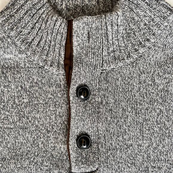 Chaps Henley Sweater Men's Large Gray Knit Pullover Ribbed Hem Elbow Patch Y2K - Picture 3 of 16